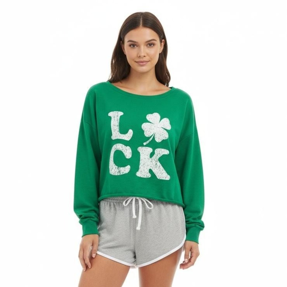 Greyson Threads Sleepwear Lucky Shamrock Pajama Set S Green Gray French Terry